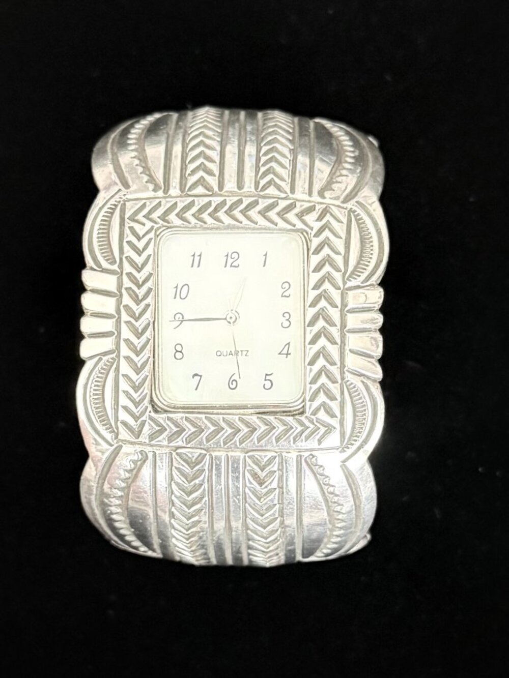 HANDCRAFTED NATIVE AMERICAN HAND-STAMPED STERLING WATCH CUFF